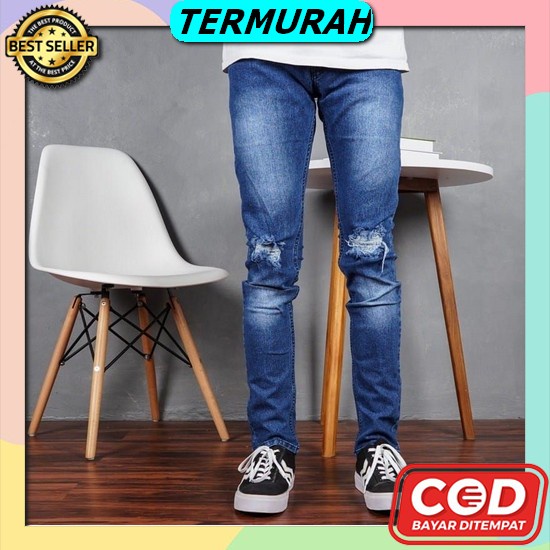 Celana Panjang Jeans Pdl/Cargo Model Slimfit Jeans Lea Branded Grade O Celana Jeans Hitam Sobek Pria