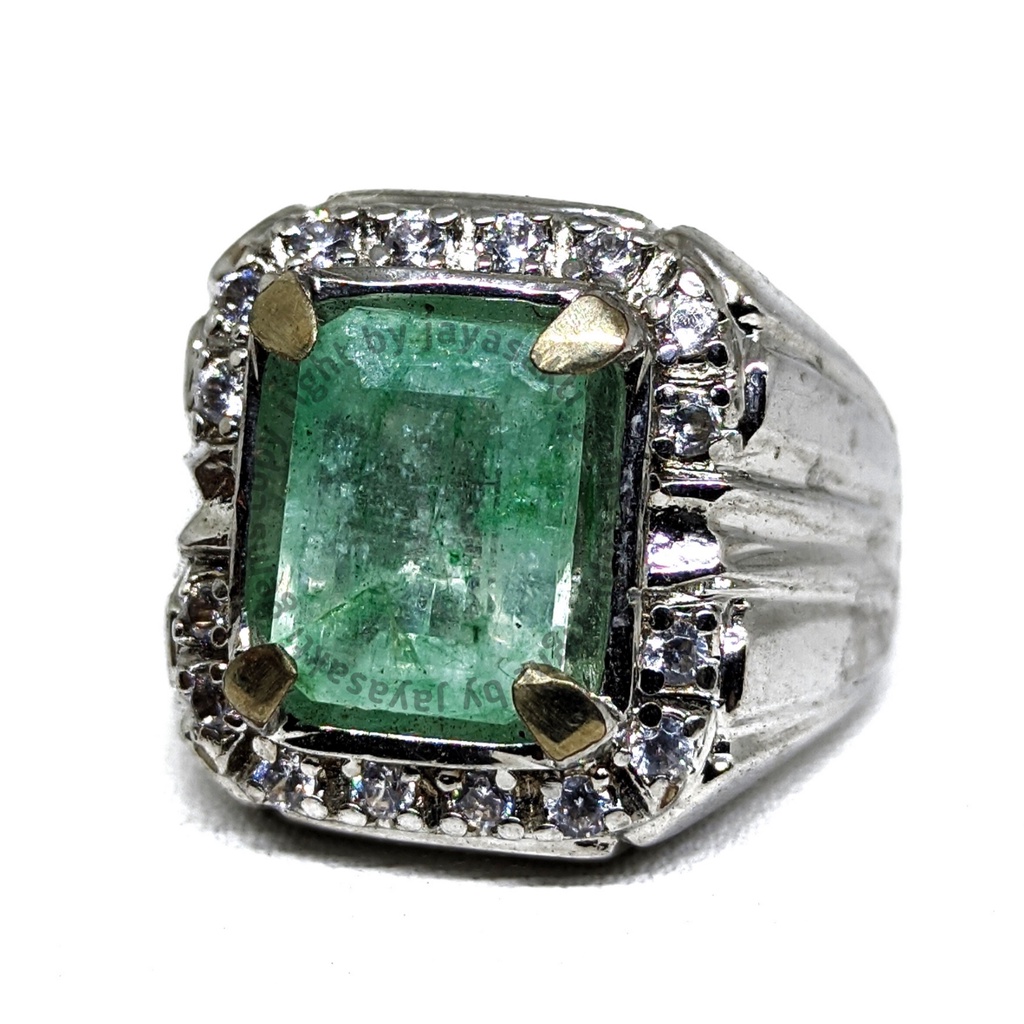 Natural Batu Permata Emerald Berly Zamrud Colombia Ring Alpaka EBZC07