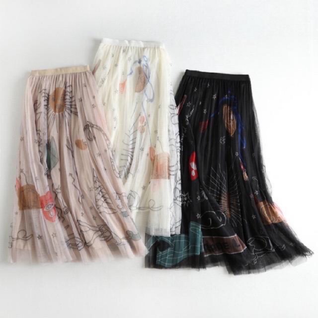 Rok Tutu Panjang Motif / Tutu Maxi Skirt Graffiti Printing Import 3 Layers - KLV Store-8