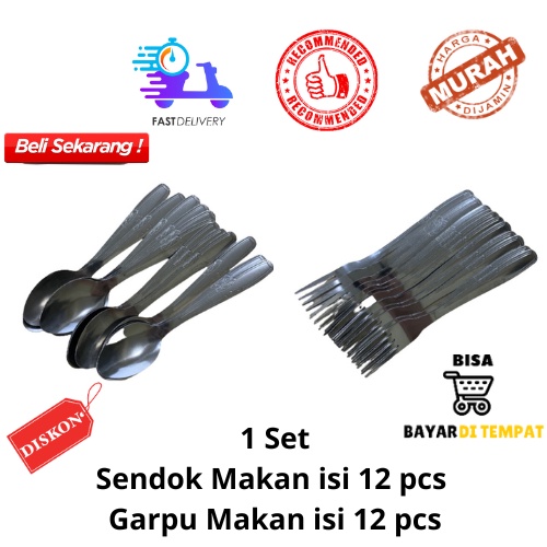 [BISA COD] PROMO Sendok Garpu Makan Isi 24 Pcs Stainless Tebal 373 30gr Anti Karat Bahan Tebal Murah Terjangkau