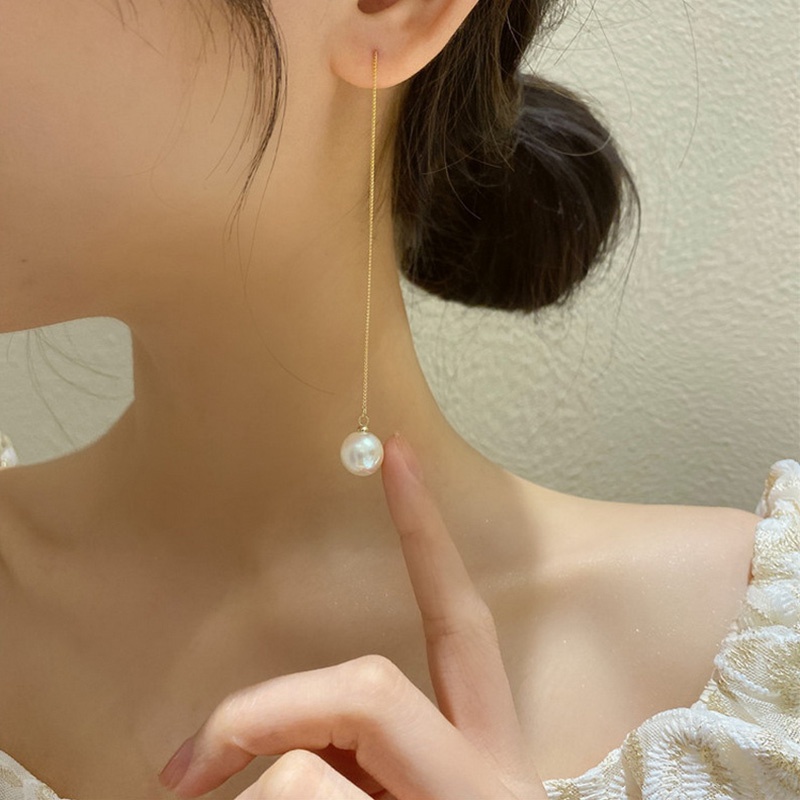 Anting Rumbai Panjang Ganda Aksen Mutiara Berlian Imitasi Gaya Korea Untuk Perhiasan Pacar