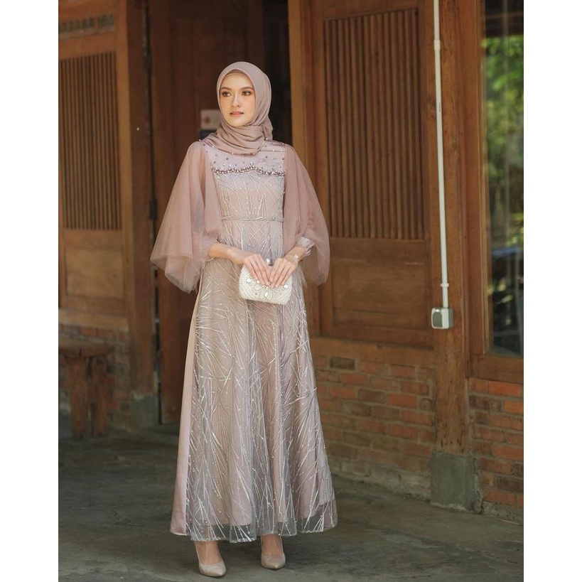 TERMURAH!!! LUNA DRESS BROKAT KOMBINASI / FASHION MUSLIM WANITA / GAMIS NADINE / BISA COD / ADA JUMBO / GAMIS 2022