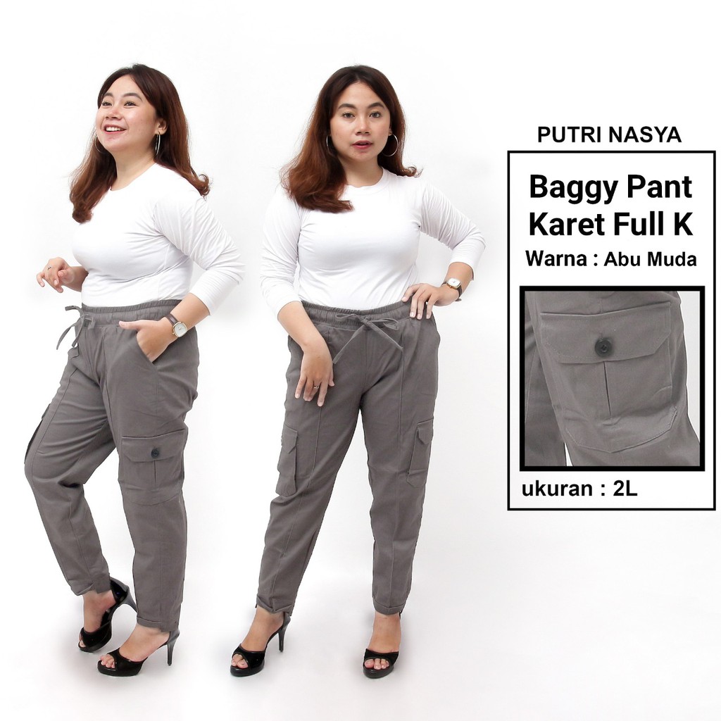 Celana Baggy Pant K Karet Full Super Jumbo XXL, 4L, 5L, 6L, 8L Chino Stret Cream Moca Capucino Hitam / Celana Kantor Wanita Jumbo / Celana Kerja Big Size Wanita / Celana Karet Katun Super Big / Celana Kekinian Model Terbaru / Celana Bahan Formal