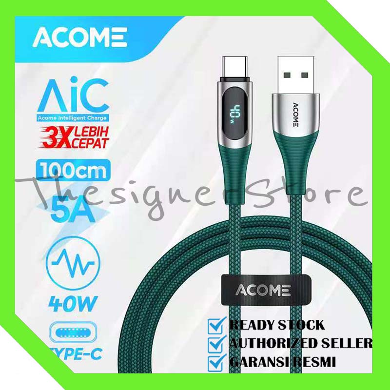 ACOME Kabel Data Type-C 100cm Fast Charging 5A LED Display Garansi Resmi 1 Tahun AIC100