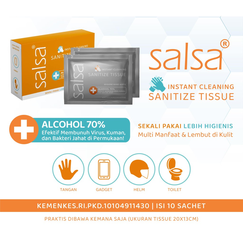 [Per Pack] Salsa Instant Cleaning Sanitize Tissue / Tisu Basah Alkohol Original