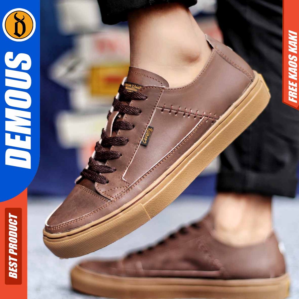 Sepatu Sneakers Casual Pria Kulit Asli Kerja Hitam Demous Dante Low