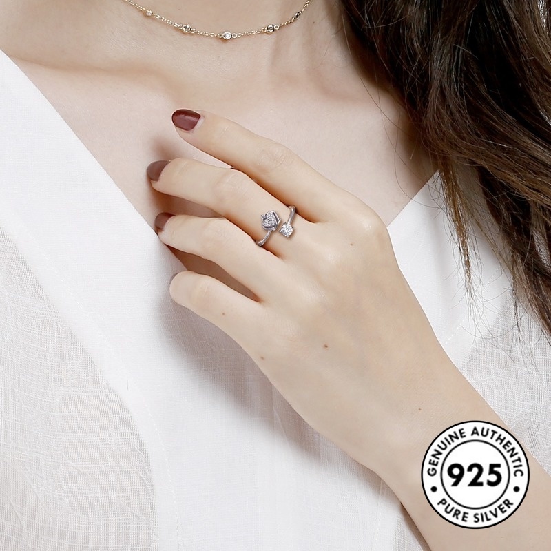 Cincin Bentuk Mahkota Aksen Berlian Bahan S925 Silver