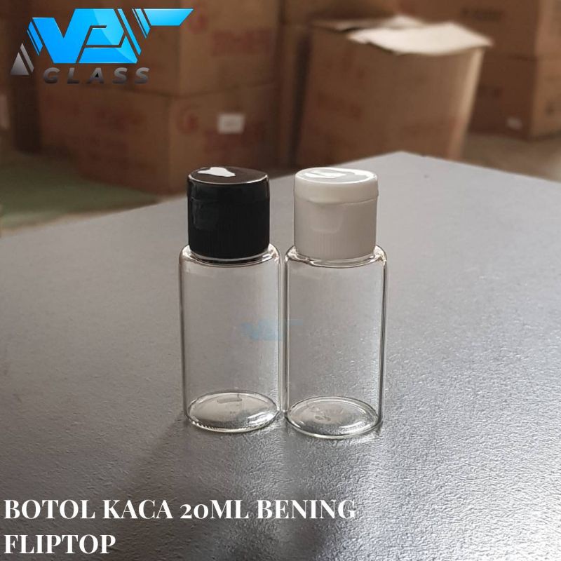 botol kaca 20ml bening tutup fliptop