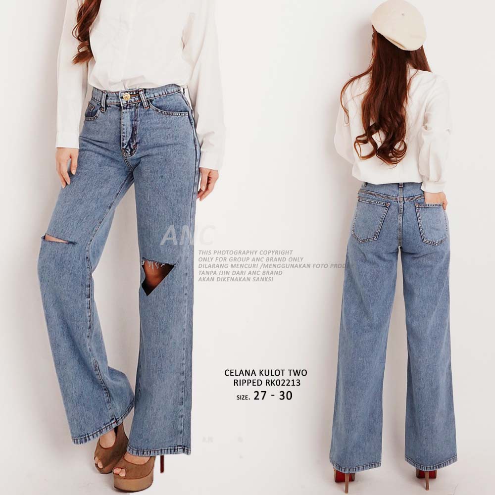 SHANA HIGHT WAIST KULOT JEANS SOBEK // CELANA KULOT SOBEK BAWAHAN LUTUT
