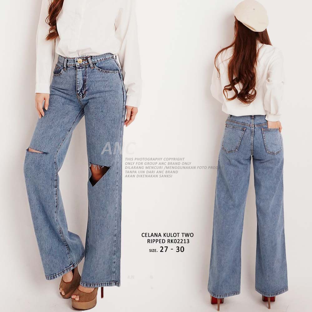 SHANA HIGHT WAIST KULOT JEANS SOBEK // CELANA KULOT SOBEK BAWAHAN LUTUT