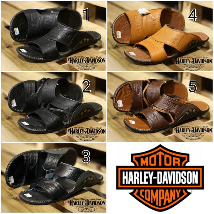 Unik Sandal Harley Davidson 2 Kulit Asli Sendal Jepit Slide Pria Casual terbaik