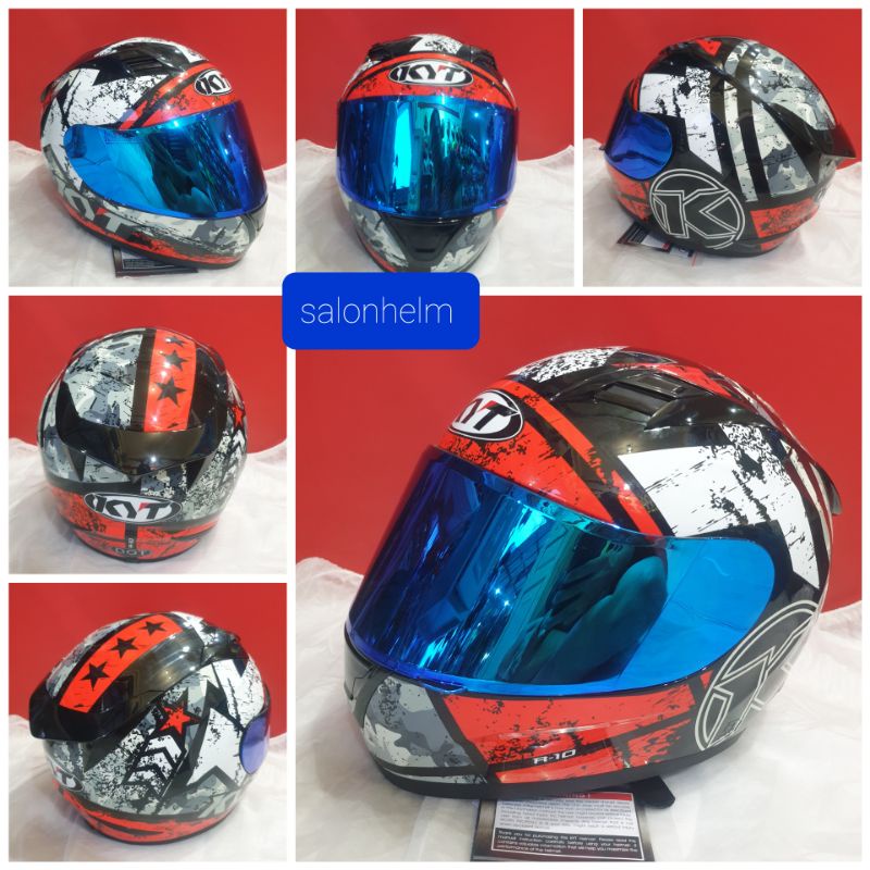 KYT R10 # 3 red Flat Visor Iridium PAKET Helm KYT Iridium  Helm Full Face