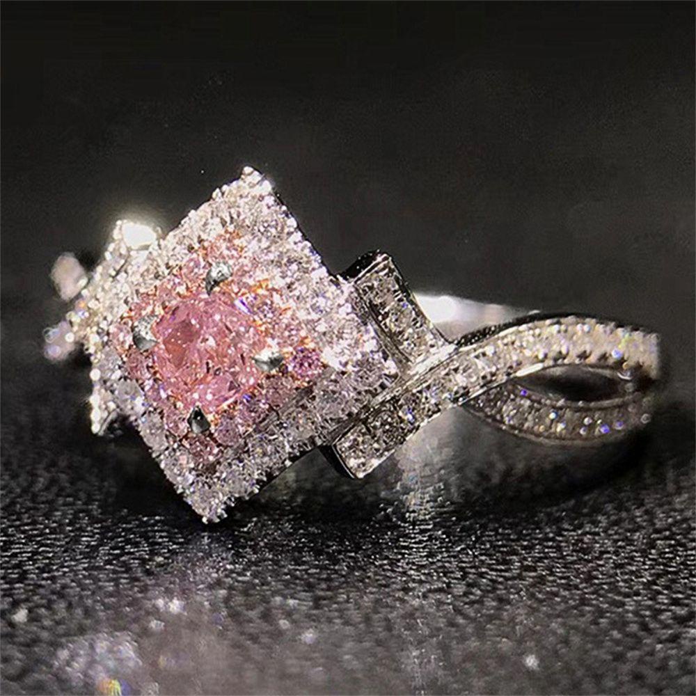 Preva Hari Valentine Perhiasan Fashion Perhiasan Anniversary Zirkon Batu Cincin Tangan Dekorasi Zirkon Merah Muda Perhiasan Rings