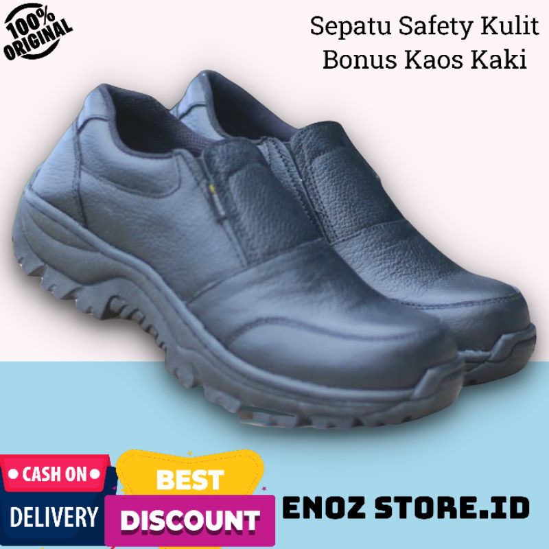 ENOZ X VALEN - Sepatu Slop Low Safety Pria Kulit Asli Kasual / Sepatu Boot Cowo Pendek Hitam Tracking Touring Adventure Motor Kuat Nyaman Aman Original