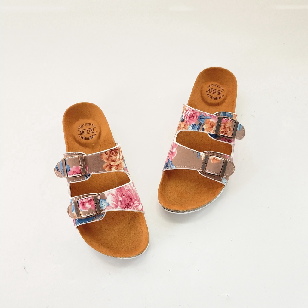 ARLAINE ORCHID Sandal Casual Wanita / Sandal Puyuh / Sandal Birken Motif Bunga BM.02