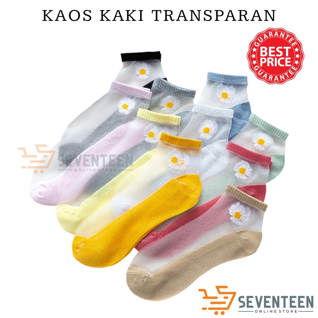 SEVENTEEN17 KAOS KAKI WANITA TRANSPARAN KAOS KAKI MOTIF BUNGA DAISY JAPANESE KAOS KAKI PENDEK FASHION WANITA ANAK KAOS KAKI GROSIR