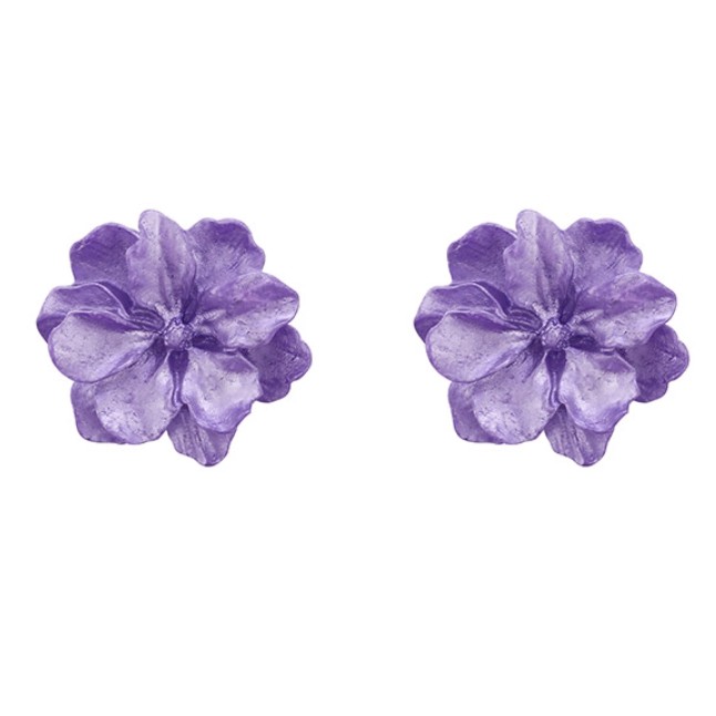 Anting Wanita Korea Elegan Bunga Putih Ungu/ Korean Elegant White Purple Flower Bloom Earrings-6