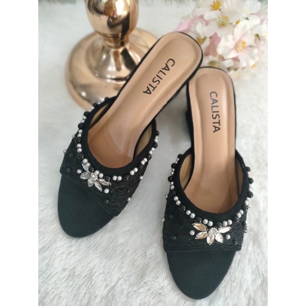 Mule heels Selop pengantin wanita |Selop wisuda|Selop pengantin murah|Selop pesta|Sendal flat wanita