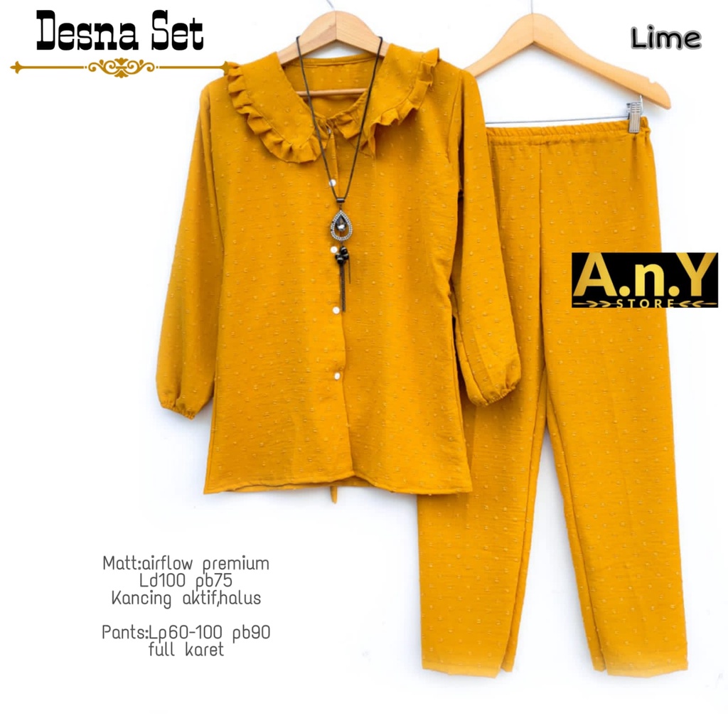 DESNA SET BY ANY - SET BAJU DAN CELANA WANITA-LIME