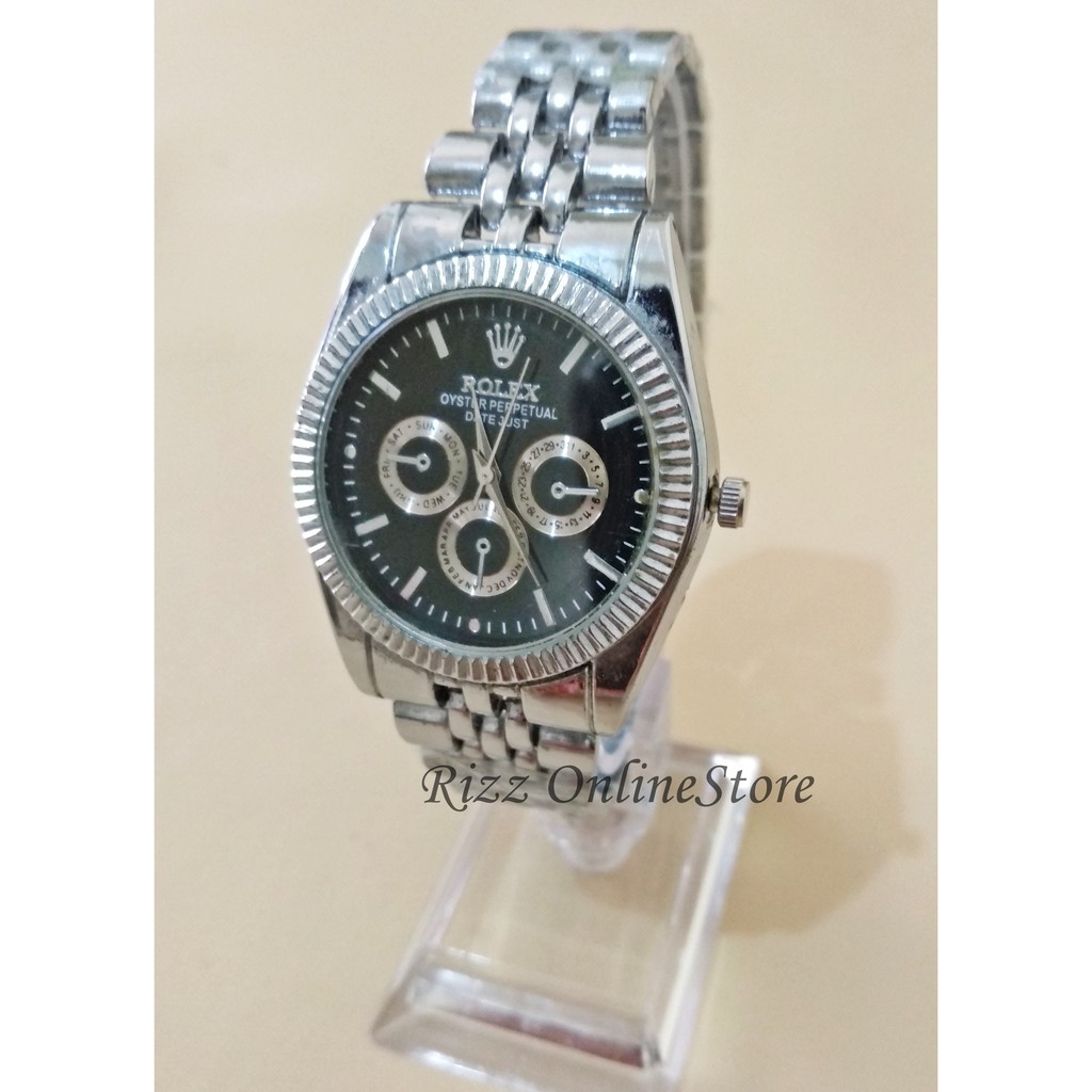 GRATIS BOX DAN BATRE Jam Tangan Couple Pasangan | Jam Tangan Kapel Anti Air Silver Plat Hitam - Pria