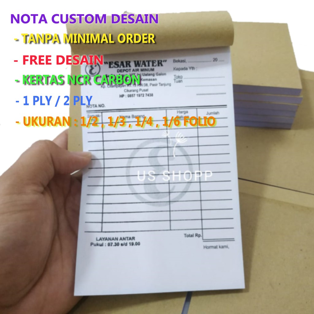 

MURAH! NOTA KWITANSI PENJUALAN CUSTOM DESAIN NCR KARBON PLY/RANGKAP BON TOKO SURAT JALAN ECERAN