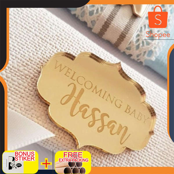 

Gold Custom Acrylic Mirror Tags | Hampers Tag Akrilik Mirror | Label Elegan