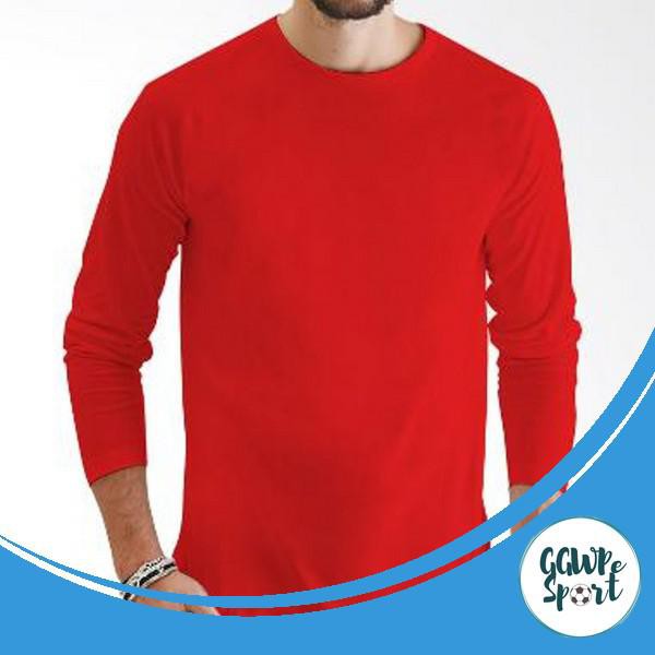 KAOS POLOS LENGAN PANJANG COTTON COMBED 30s KATUN PRIA LONGSLEEVE WARNA MERAH KUALITAS TERBAIK