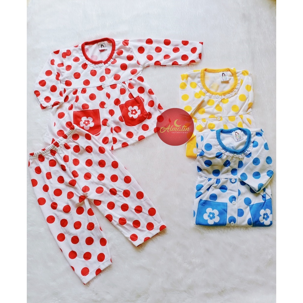 Setelan Baju Bayi 3-18 Bln, Baju Yeiko Polka Saku Variasi Piyama Panjang Anak