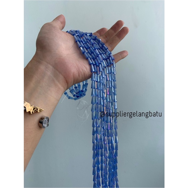 kristal terompet 12 x 8mm BLUE ELECTRIC biru elektrik PAGODA crystal bahan kalung gelang anting strap mask kerajinan tangan craft citayam fashion week etink vintage elegan bali manik crystal