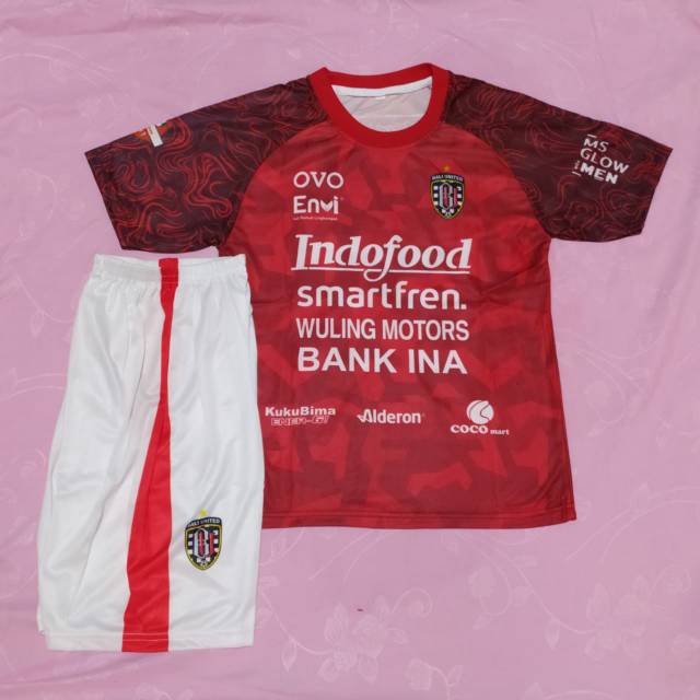 Jersey kaos baju bola setelan anak Bal-i united merah print