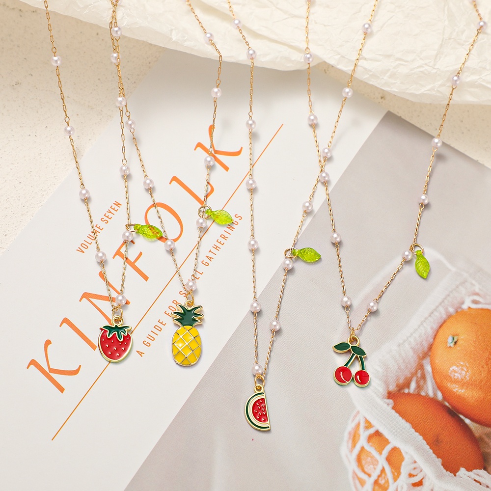 YEEZII Korean Fashion Fruits Necklaces Pineapple Strawberry Cherry Pendant Silver Chain Women Accessories