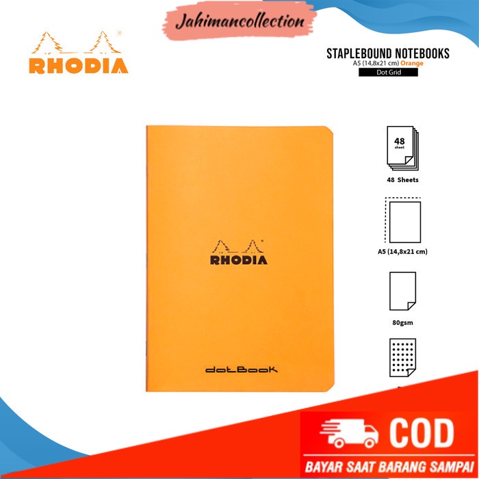 

✨ BISA COD ✨ Buku Catatan Rhodia A5 Staplebound Coated Card Cover Notebook - DOT GRID ORANGE