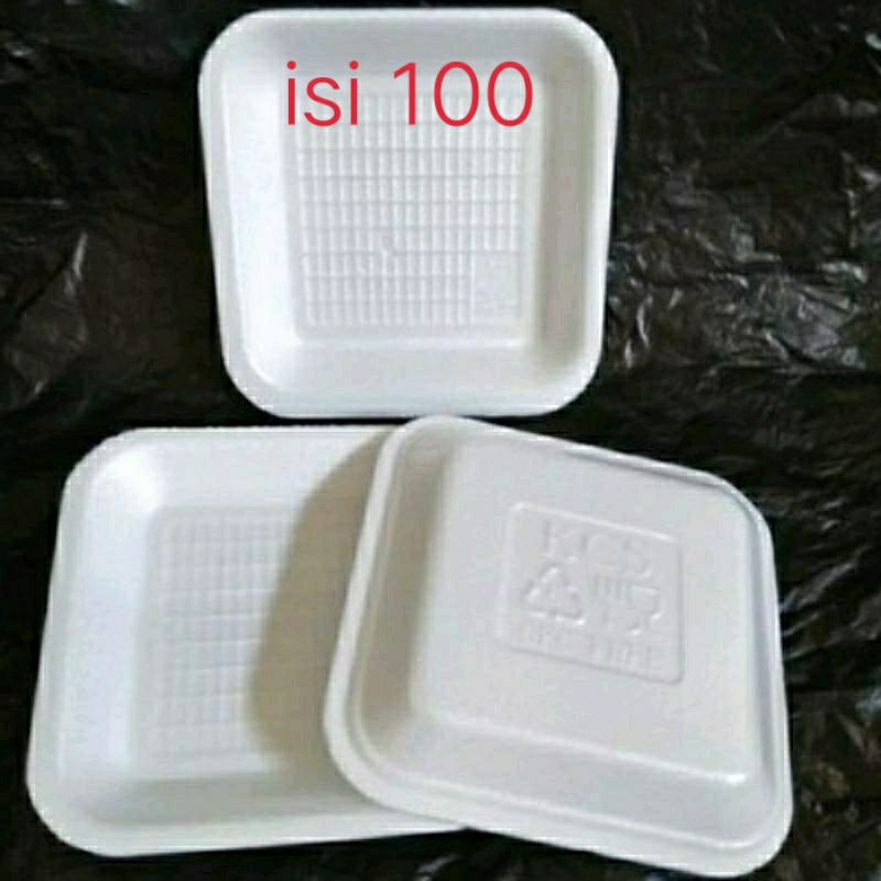 isi 100 pcs Foam kotak square Tray Ukuran 12 x 12 Lepek Alas Makanan