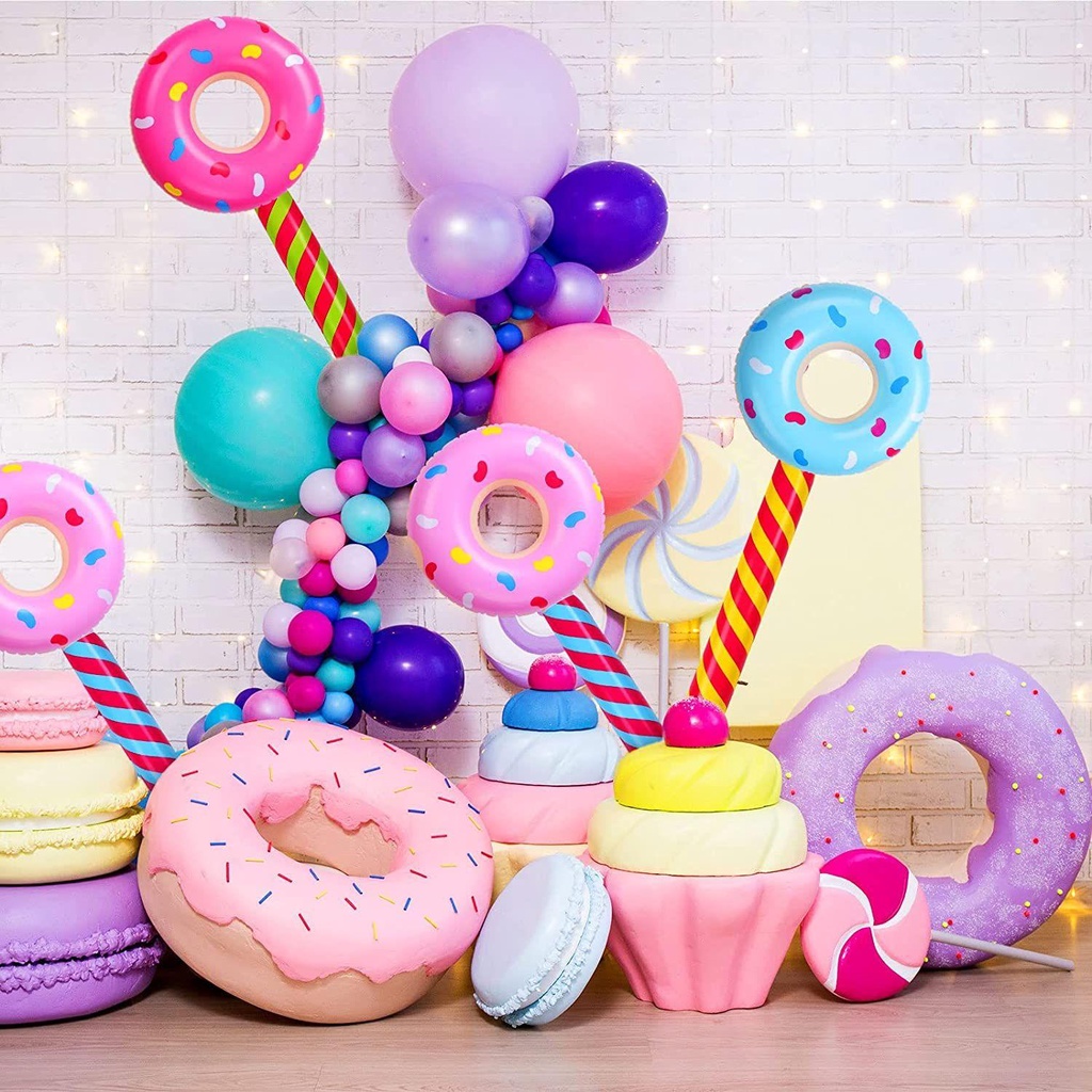 TOP 2 Pcs Donat Tiup Baru Pelampung Bentuk Donat Balon Permen Tema Lolipop Stik