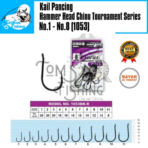 Kail Pancing Hammer Head Chinu Tournament Series 1053 Besar (No.1 - No.8) Hitam Carbon Steel - Engkus Fishing