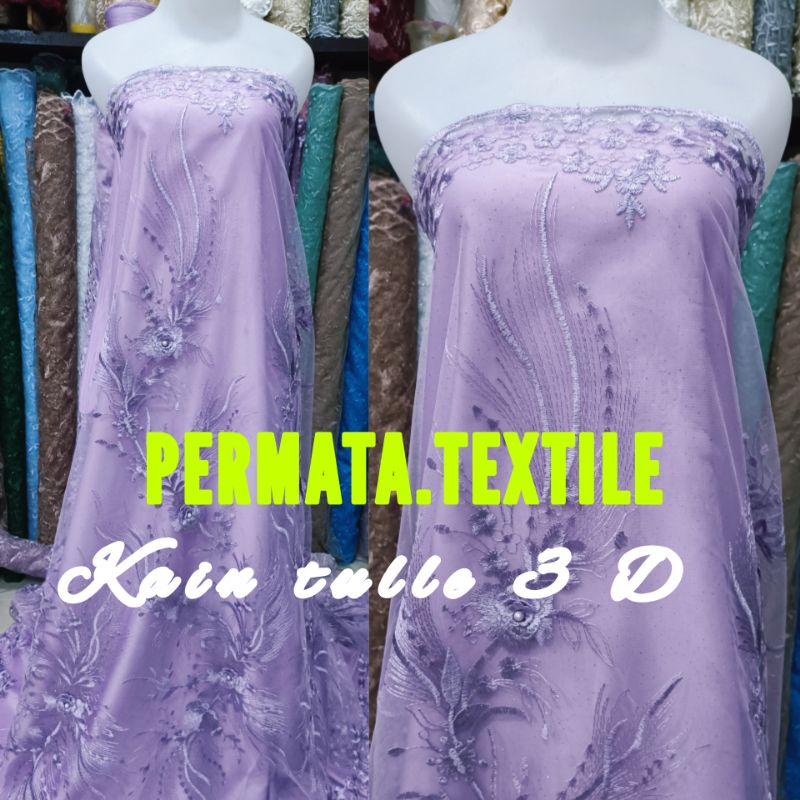 kain Tille 3D Bunga Mawar Timbul / kain Tille 3D / bahan kebaya / harga perstengah meter
