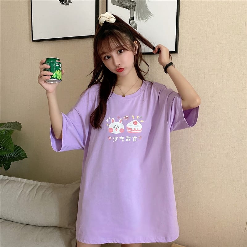 MYSTIQUE.ID-BAJU KAOS RABBIT AND CAKE T-SHIRT LUCU DAN AESTHETIC