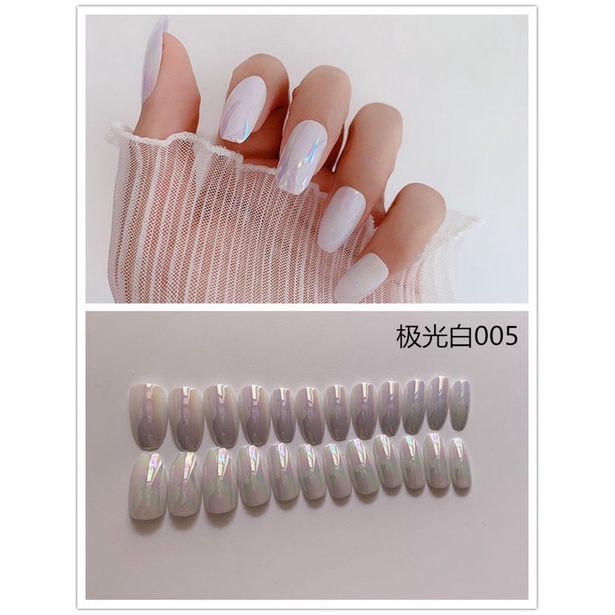 24PCS NAIL CHROME FAKE NAILS CHAMELEON KUKU PALSU SHORT COFFIN BALERINA KUKU PALSU MOTIF