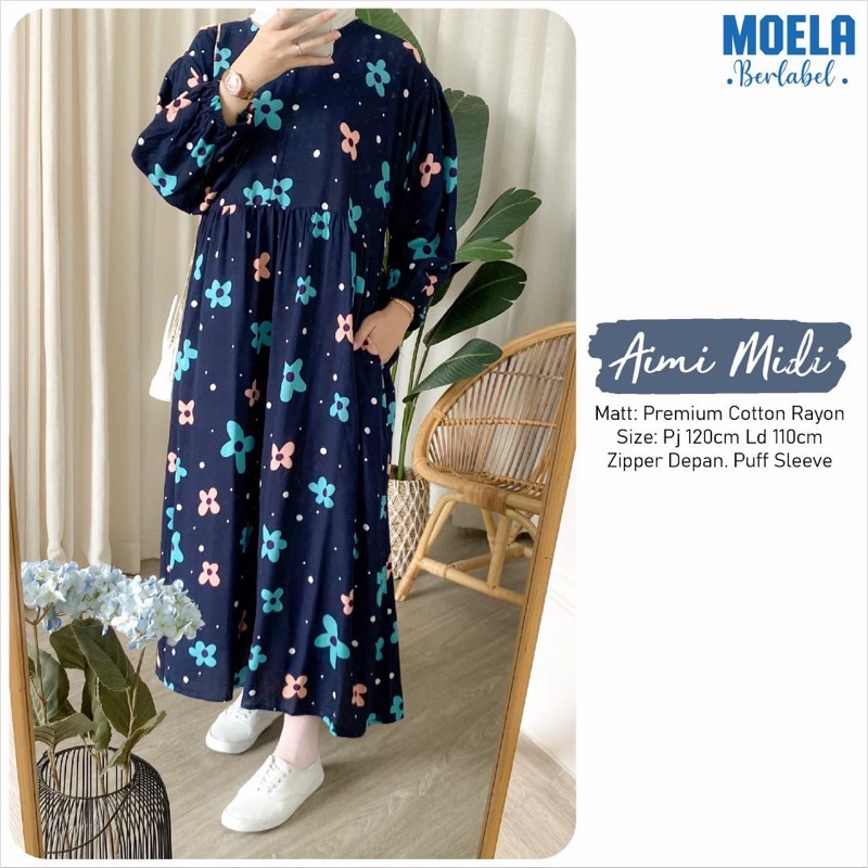 MIDI AIMI MICAN ld 110cm by ORI MOELA premium cotton rayon fashion wanita MUSLIM berkancing full mot