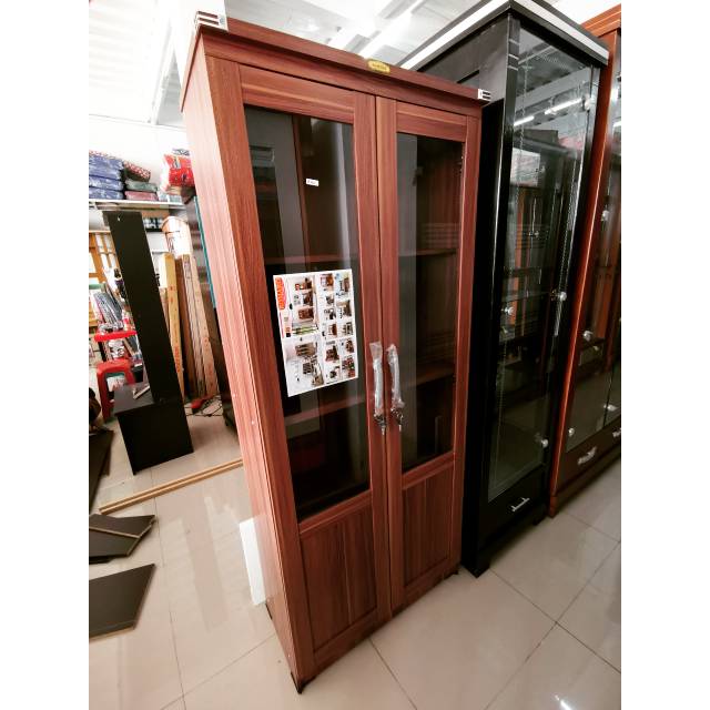 Lemari buku lemari serbaguna kaca 2 pintu