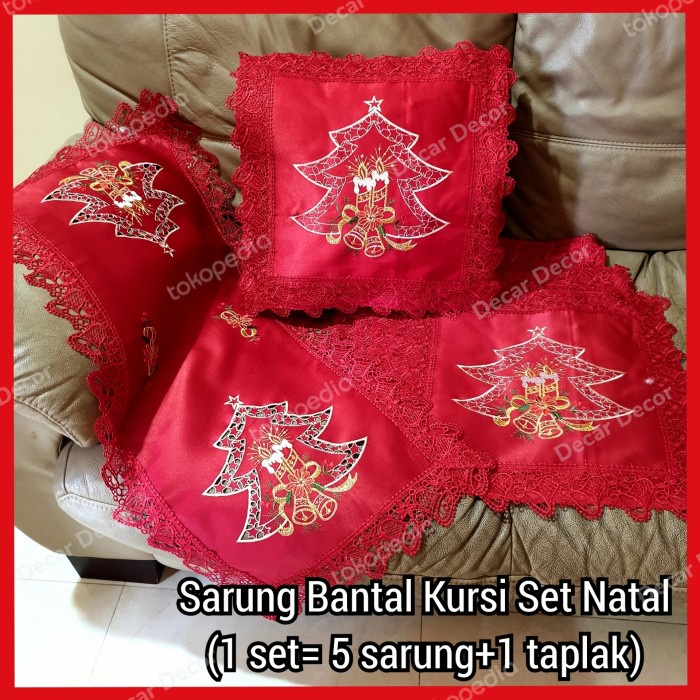 SARUNG BANTAL KURSI SET NATAL TAPLAK MEJA TAMU BULAT DEKORASI NATAL