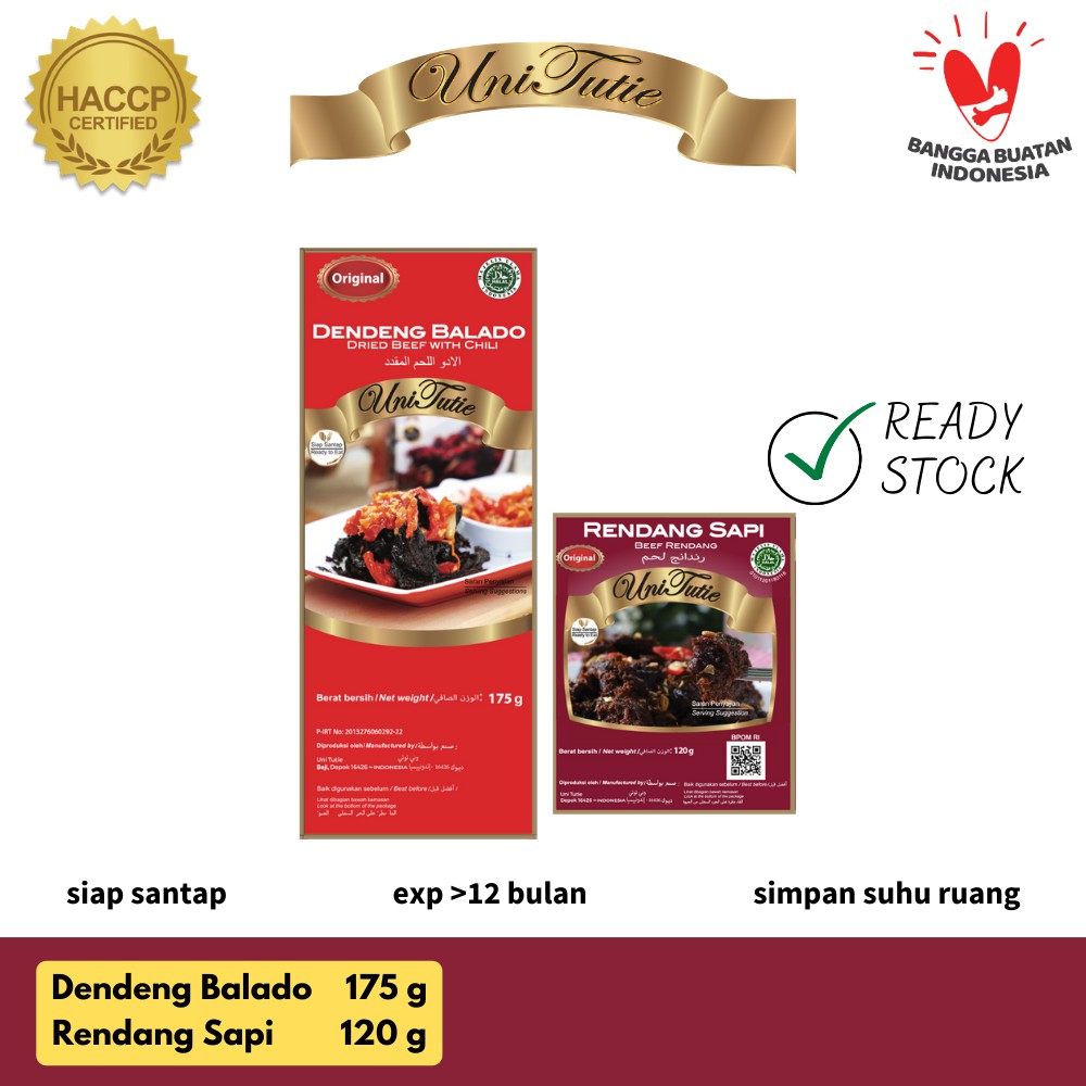 

UniTutie Paket Duo Mini Rendang Daging Sapi 120g & Dendeng Balado 175g