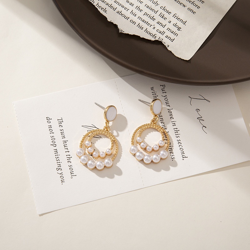 Anting Tusuk Gantung temperament Desain Cincin Hias Mutiara Gaya Koreasimpletrendy Untuk Wanita