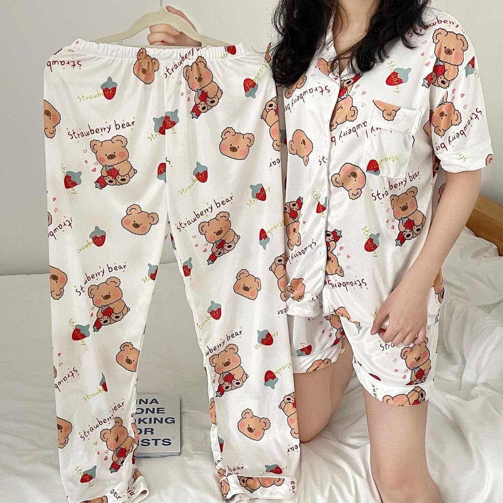 Baju tidur / piyama / sleepwear long pants wanita bahan import murah BTB032 3in1