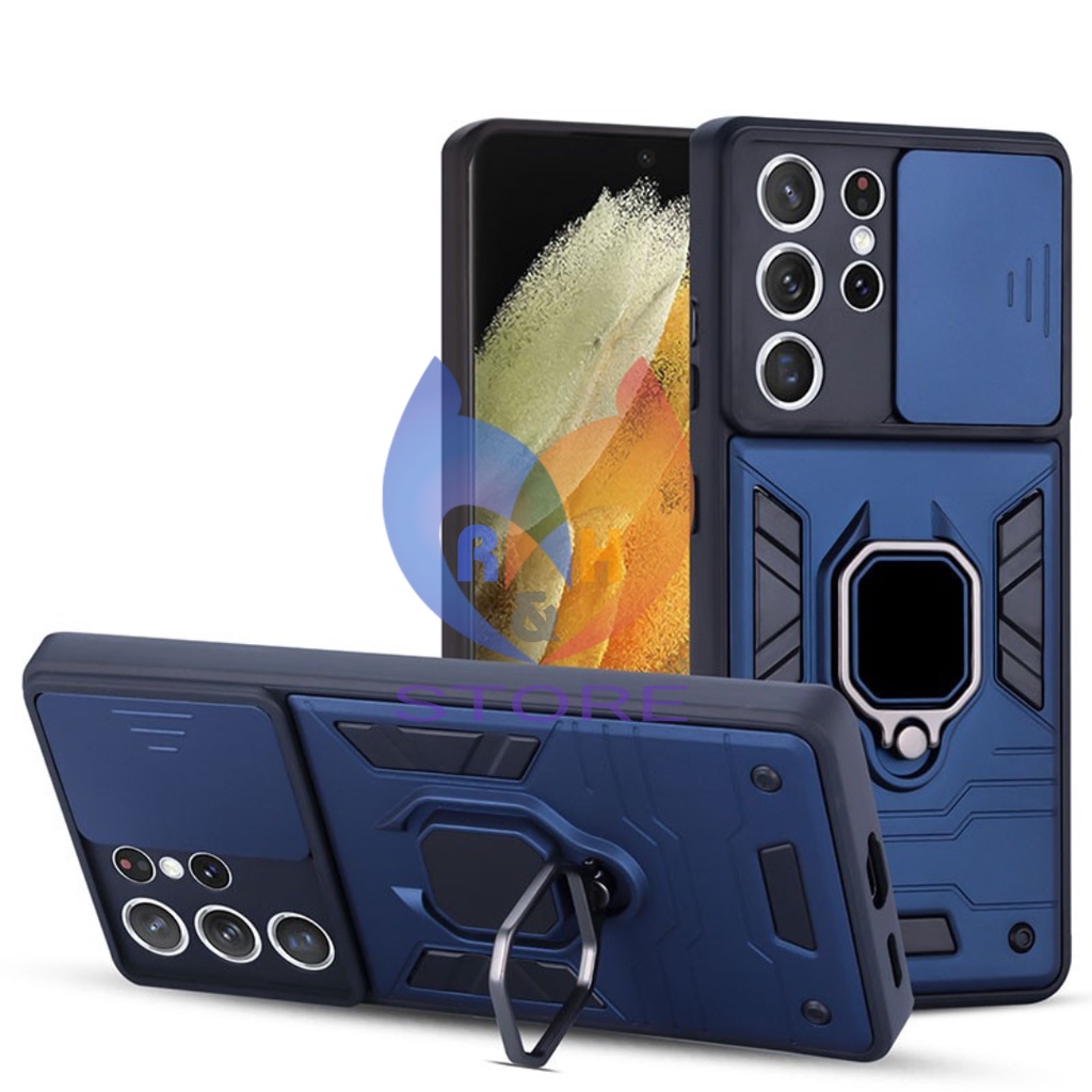 Case Samsung Galaxy M02s M11 M12 M22 4G M32 4G M52 5G M62 Slide Camera Premium Grade Ring Armor Shoc