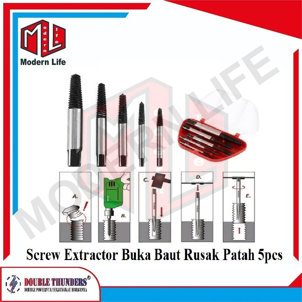 Tap Balik Set 5 Pcs Cabut Buka Baut Rusak Patah Screw Extractor DT