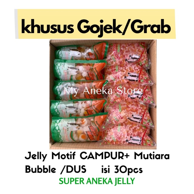 

Jelly motif campur + mutiara bubble isi 30pcs/Dus “Super aneka jelly”