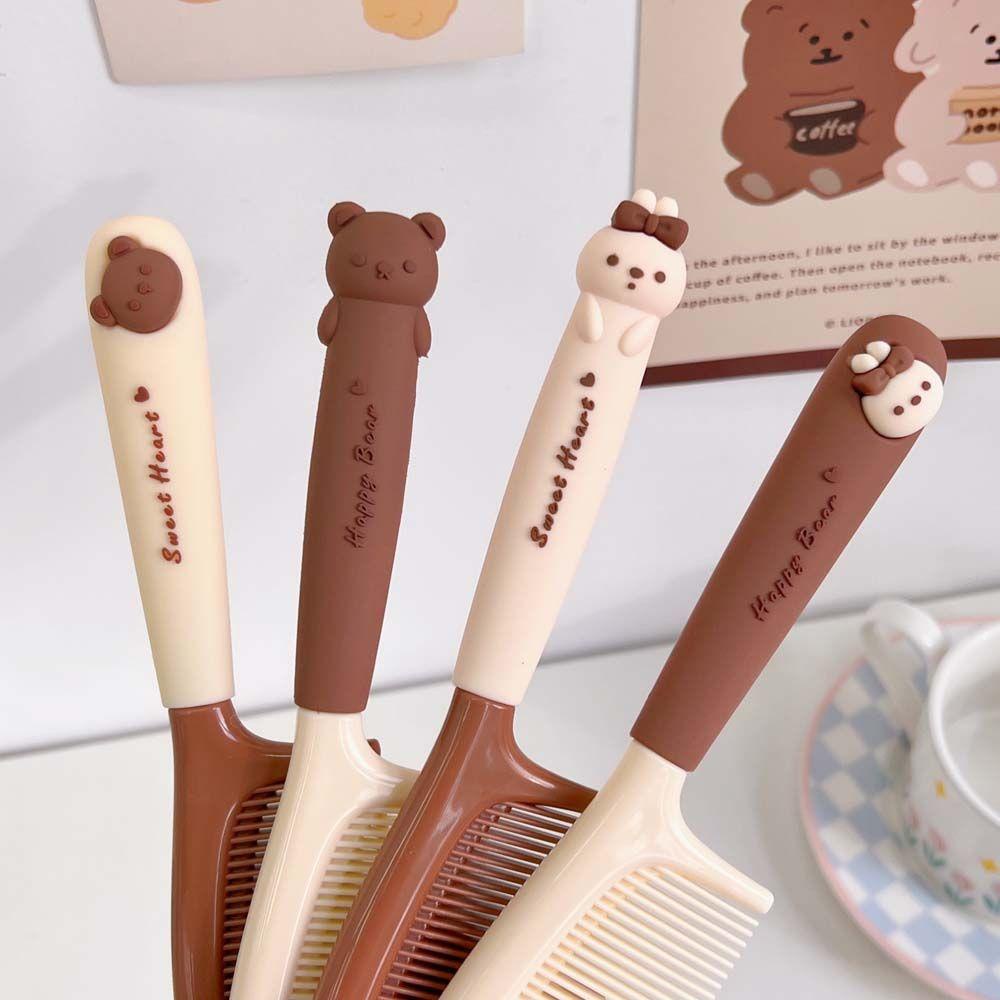 Needway   Sisir Kartun Resin Kawaii Bear Bunny Hairdressing Milk Tea Gagang Warna Sikat Rambut