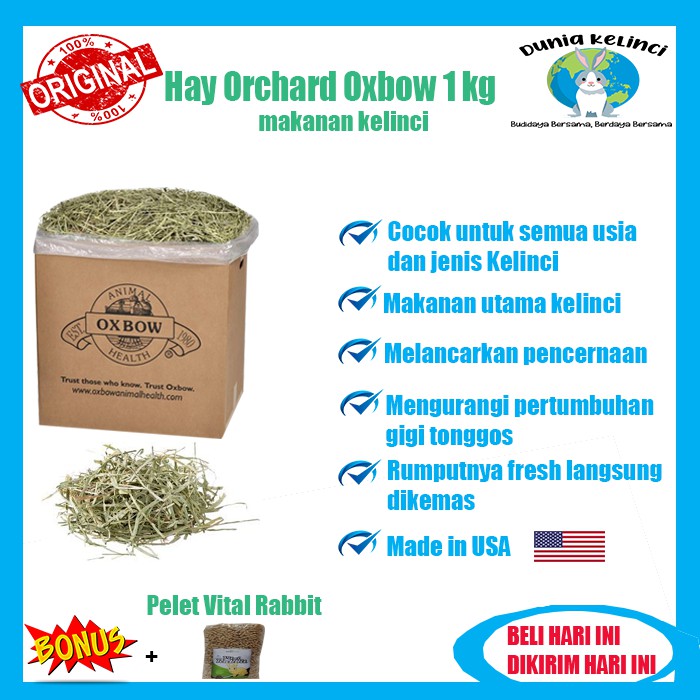 MAKANAN KELINCI HAY ORCHARD OXBOW 1 KG GUINEA PIG MARMUT CHINCHILLA HAMSTER RUMPUT KERING JERAMI