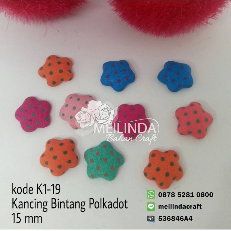 Kode: K1-19 KANCING BINTANG POLKADOT 1,5 CM MIX WARNA TANPA LUBANG, UNTUK DITEMPEL
